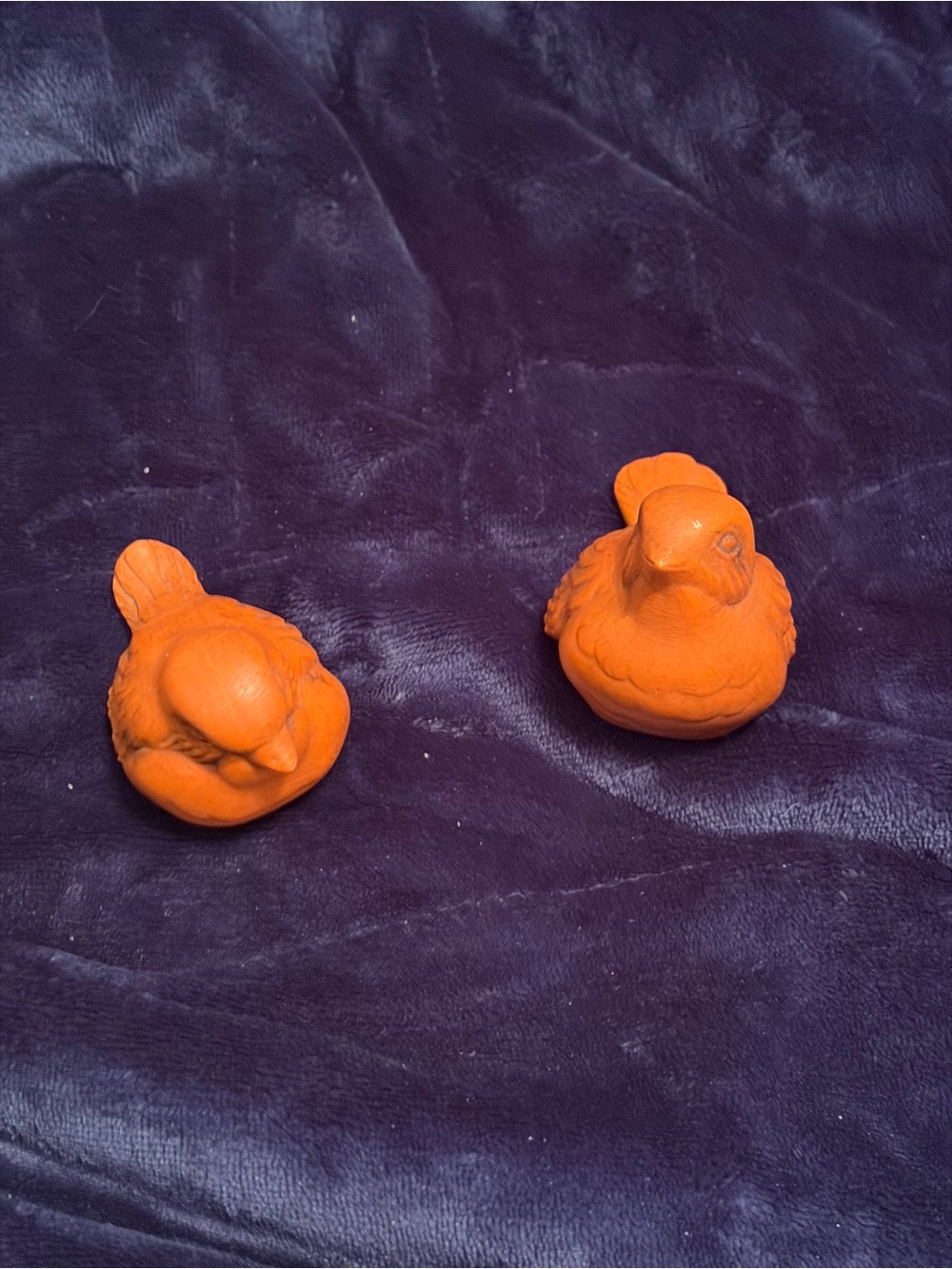 Bright Orange Ceramic Bird Figurines - Pair